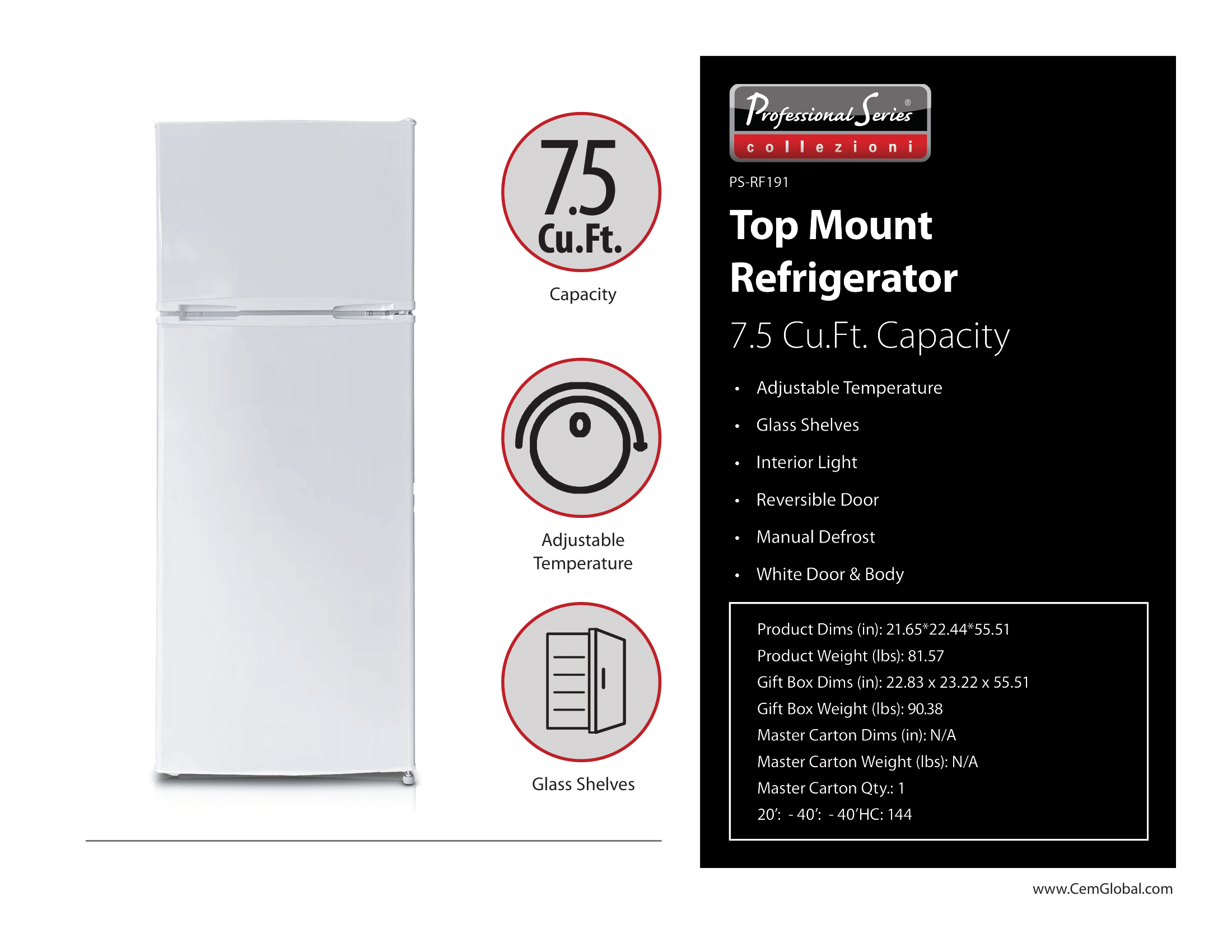 Top Mount Refrigerator 7.5 Cu.Ft.